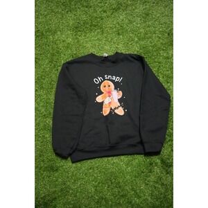 Mens Sweatshirt Small Black Oh Snap Gingerbread Graphic Ugly‎ Christmas Pullover